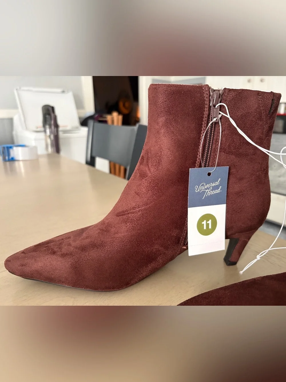 Universal Thread Chocolate Suede Heeled Ankle Boots